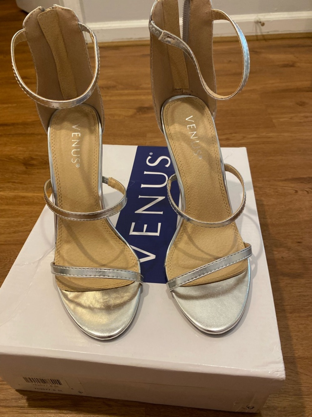 VENUS Metallic Silver Strappy Stiletto Sandals